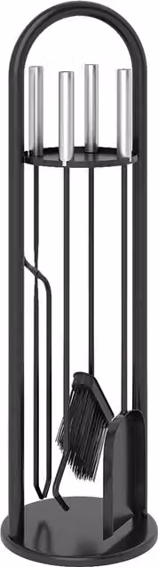 Outsunny 5 Piece Metal Fireplace Companion Set in Silver and Black – 10