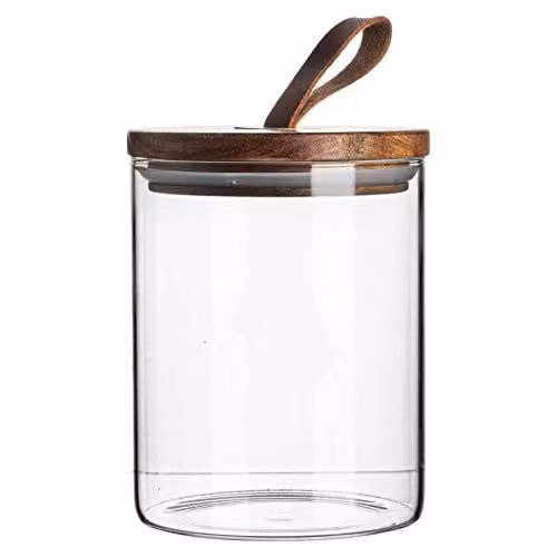 Argon Tableware Scandi Airtight Glass Storage Jar with Wood Lid, 0.75 l, Transparent and Brown