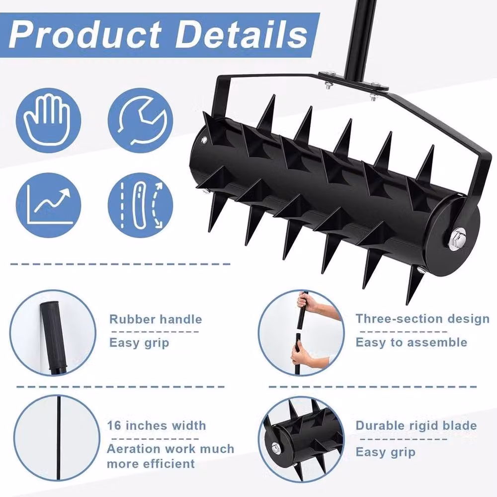 Kelvenix Metal Outdoor Garden Lawn Aerator Spike Soil Roller in Black – 3