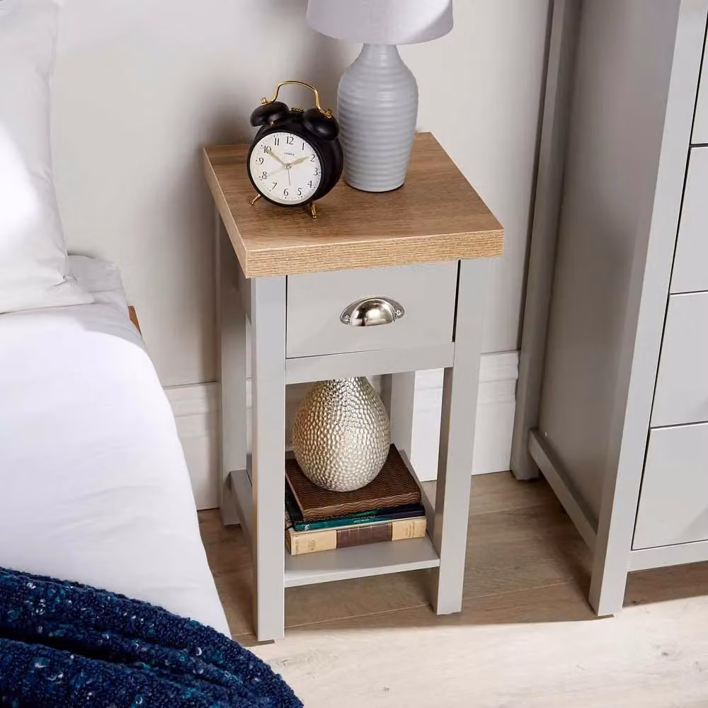 Home Source Avon 1 Drawer Slim Bedside Table Storage Unit in Grey – 4