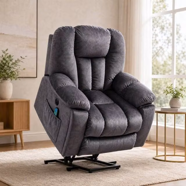 STILVORA Grey Velvet Lift Recliner Chair with Massage, Heat and USB Charging Port – 1