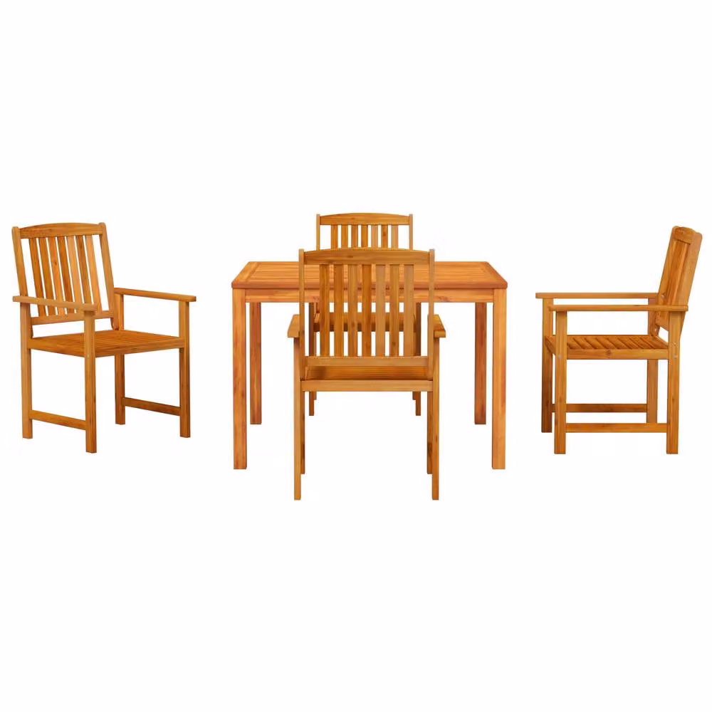 Berkfield Home 5 Piece Rustic Acacia Wood Garden Dining Set in Brown – 2