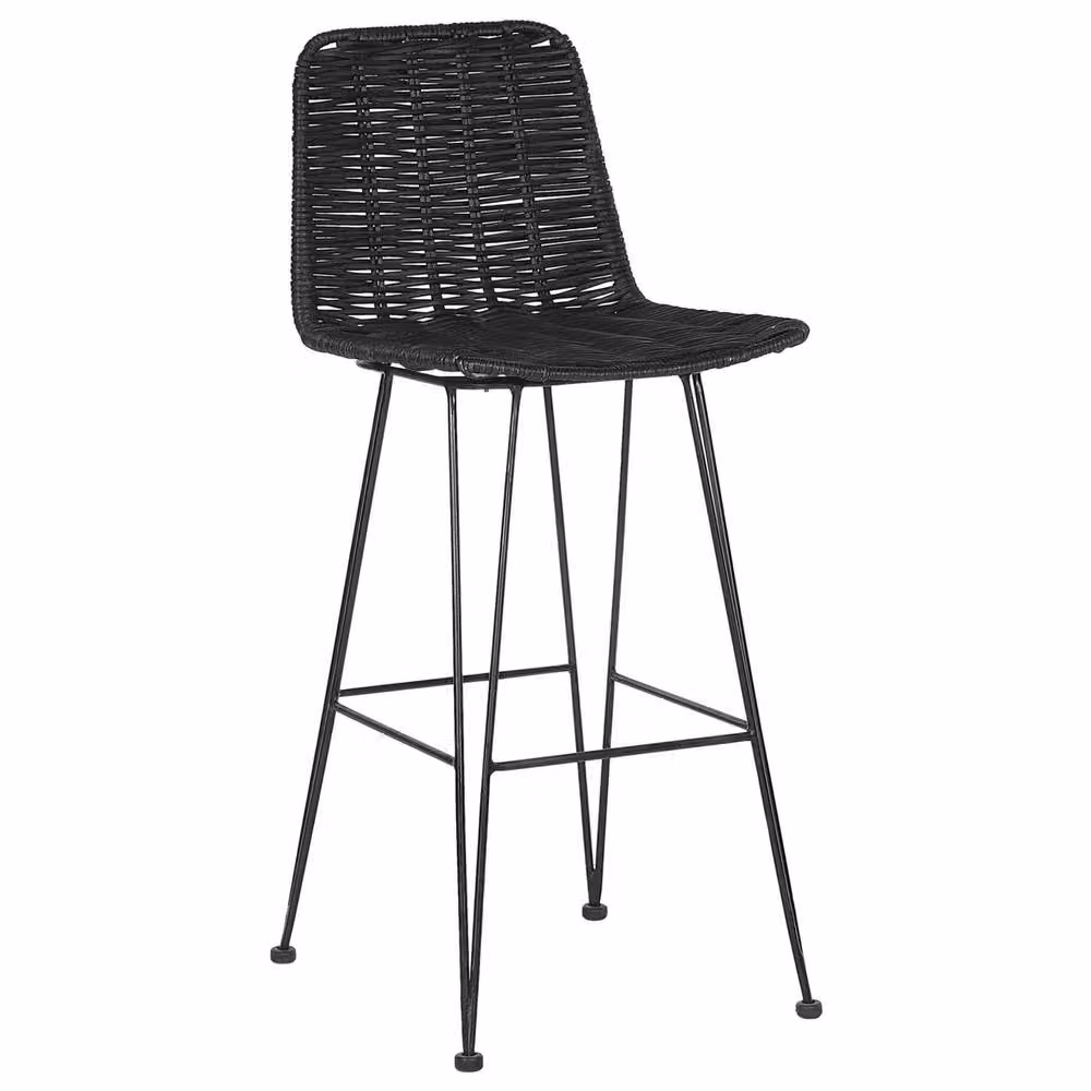Wyld and Coco Set of 2 Black Rattan Bar Chairs with Matt Powder-Coated Metal Frames – 3