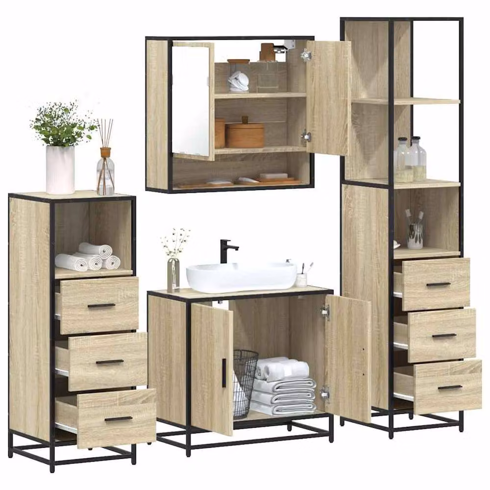 Berkfield Home 4-Piece Industrial Bathroom Furniture Set in Sonoma Oak Brown – 2