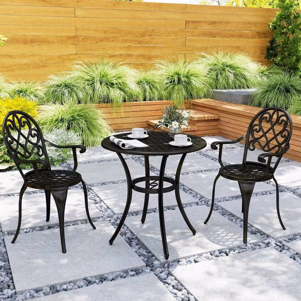 NESTLUNE 3-Piece Aluminium Garden Bistro Set in Matt Black – 6