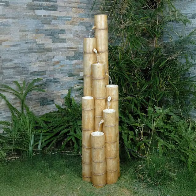 Primrose 7 Large Cascading Bamboo Poles Water Feature in Brown