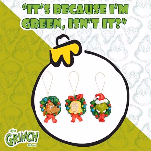 VFM e-Store Grinch 3D Hanging Christmas Tree Decorations, Multicolour, Pack of 3, W: 8.5 cm, H: 6.5 cm – 4