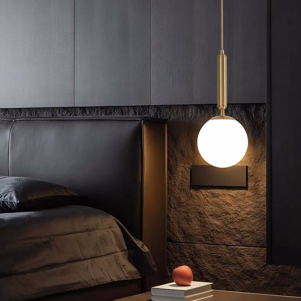 COMELY Vintage Gold Sphere Glass and Metal Pendant Ceiling Light with Height Adjustable Suspension – 4