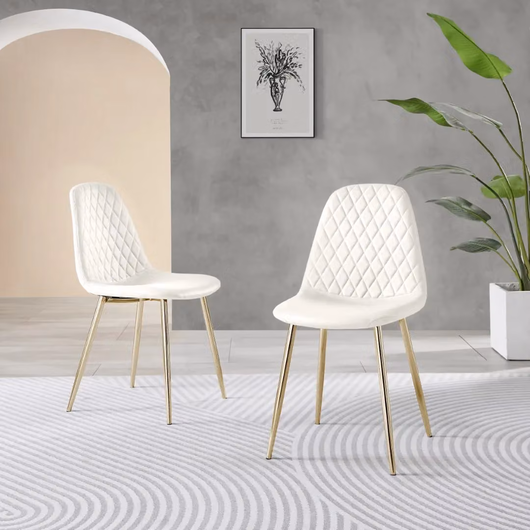 FurnitureboxUK Set of 2 Corona Modern Dining Chairs in White Faux Leather with Gold Metal Legs – 2