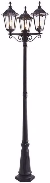 Netlighting Burford 3 Light Outdoor Floor Lamp in Matt Black with Transparent Glass, IP44, E27