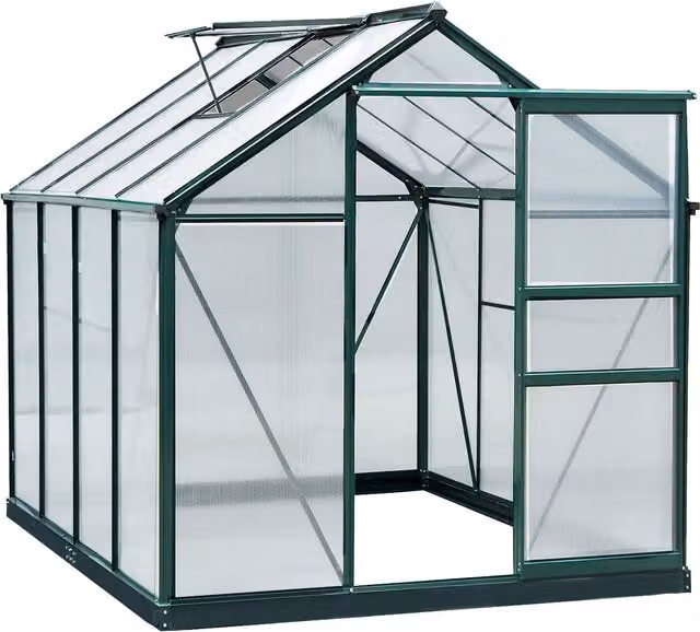 Outsunny Large Walk-In Greenhouse with Aluminium Frame and Sliding Door, Green and Transparent, W/D/H: 183 x 244 x 201 cm