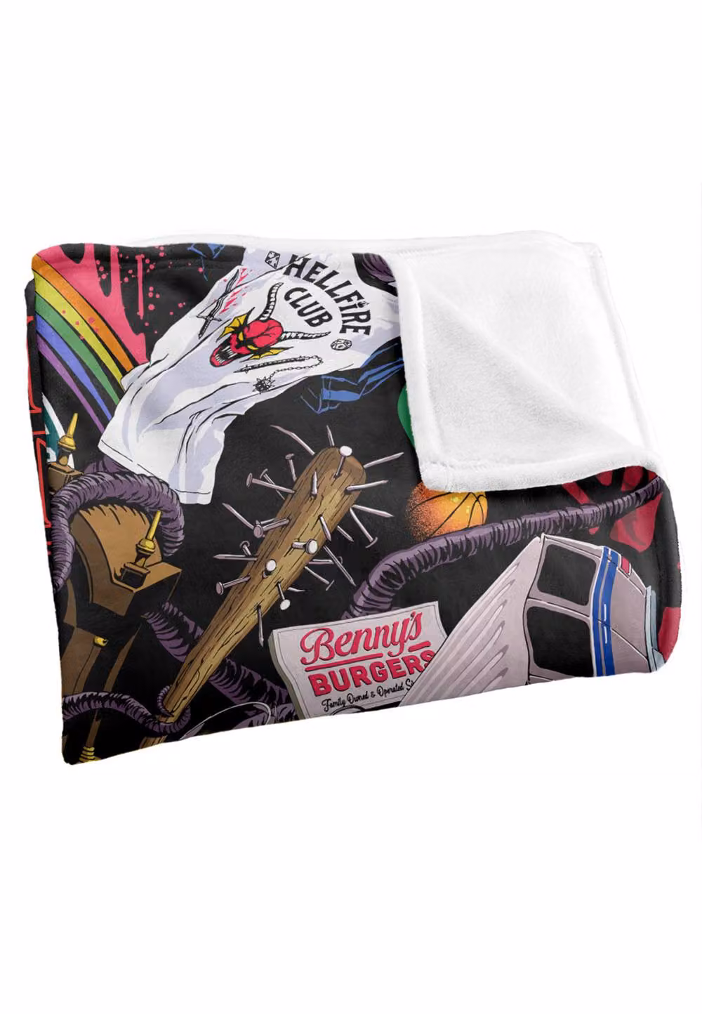Stranger Things Day Icons Blanket in White and Multicolour, W: 152 cm, D: 127 cm – 3