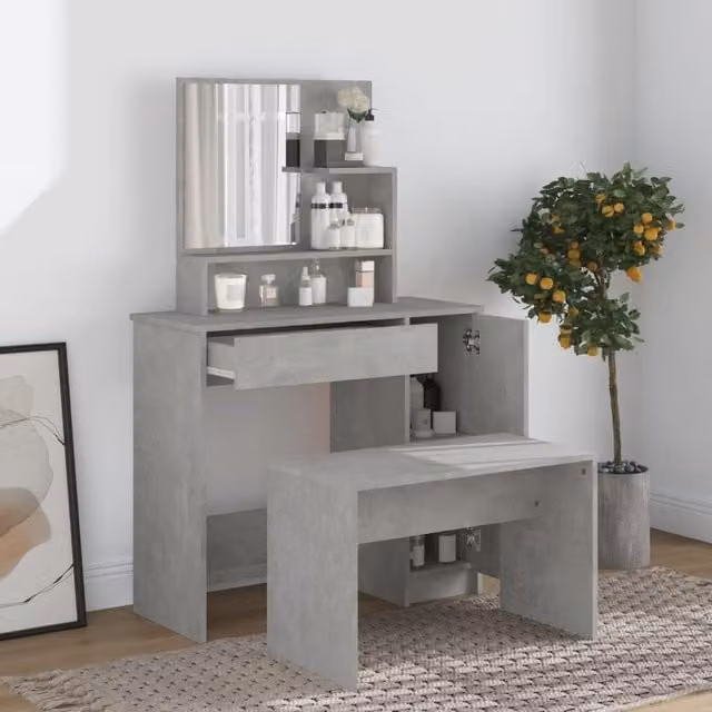 Berkfield Home Dressing Table Set in Concrete Grey, W: 86.5 cm, D: 35 cm, H: 136 cm – 1
