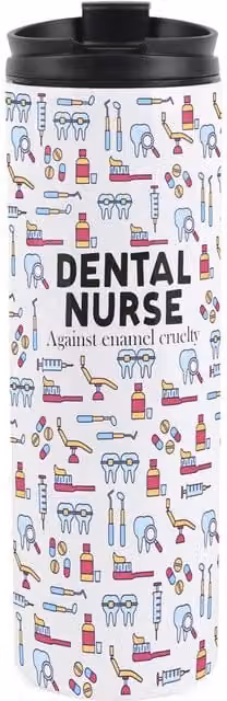 Purely Home Novelty Dental Nurse Reusable Stainless Steel Travel Flask Tumbler, Multicoloured and White