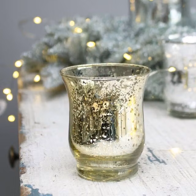 Kingsbury Gifts Speckle Champagne Hurricane Votive Glass Vase in Beige and Gold