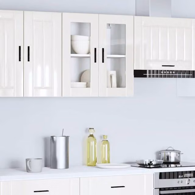 Berkfield Home Porto High Gloss White Kitchen Wall Cabinet with Glass Doors W/D/H: 60 x 31 x 60 cm