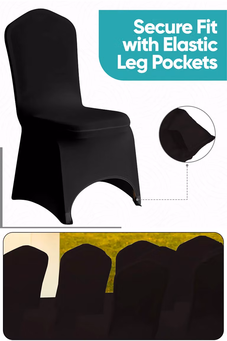 Neel Blue 10-Piece Black Spandex Arched Front Dining Chair Slipcovers, Stretchable and Washable Fabric