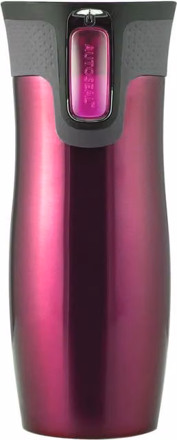Orsina Vacuum Insulated Stainless Steel Auto Seal Raspberry Travel Mug with Lid, Black and Pink