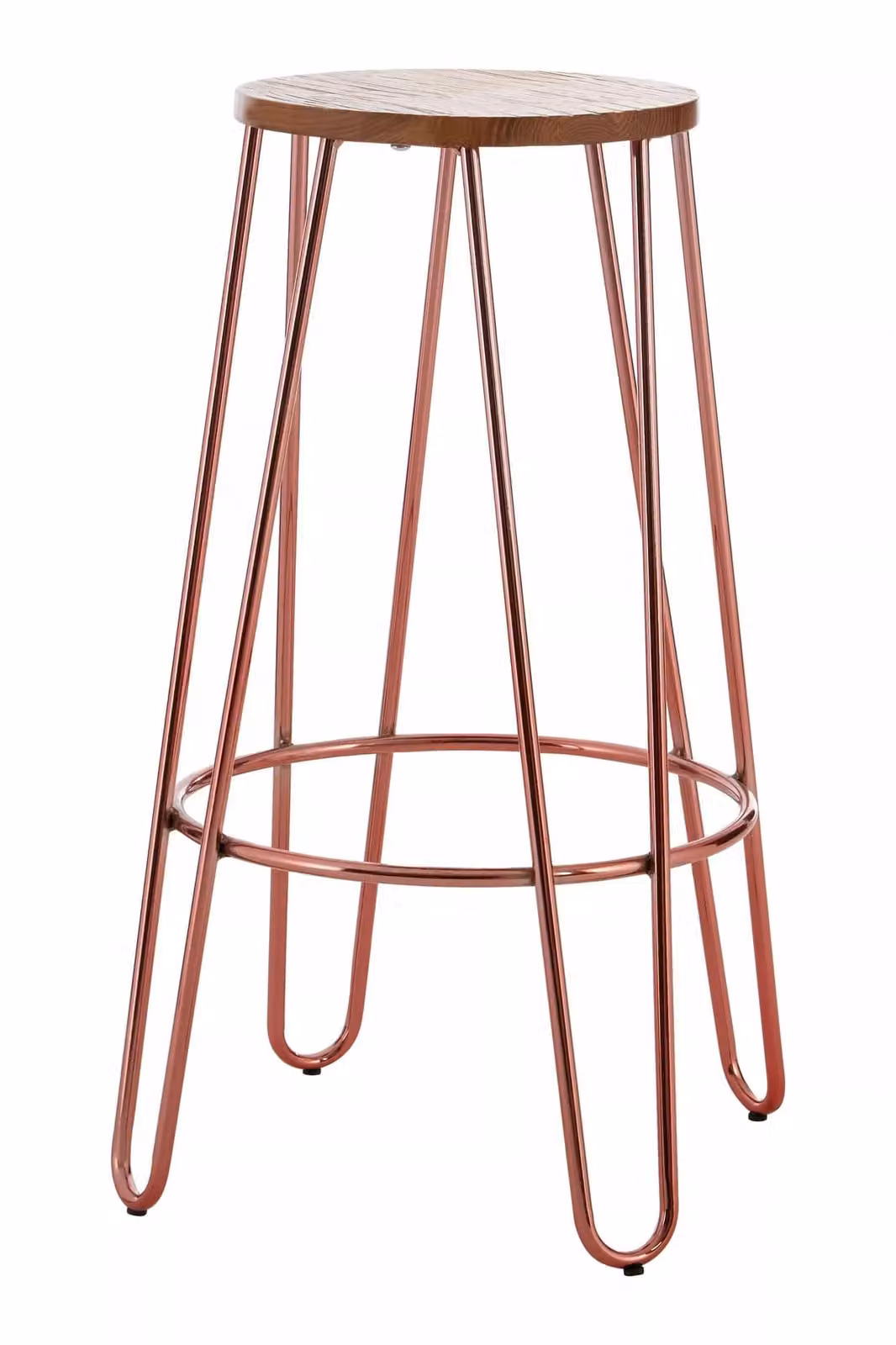 Orsina Round Bar Stool in Rose Gold Metal and Brown Wood – 1