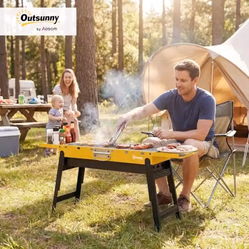 Outsunny Portable Foldable Charcoal BBQ Grill, Yellow Tabletop Stainless Steel Model – 2
