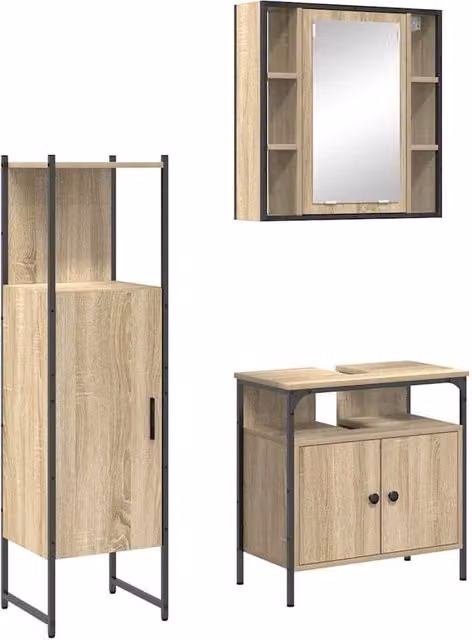 Berkfield Home 3 Piece Modern Bathroom Furniture Set in Sonoma Oak and Beige