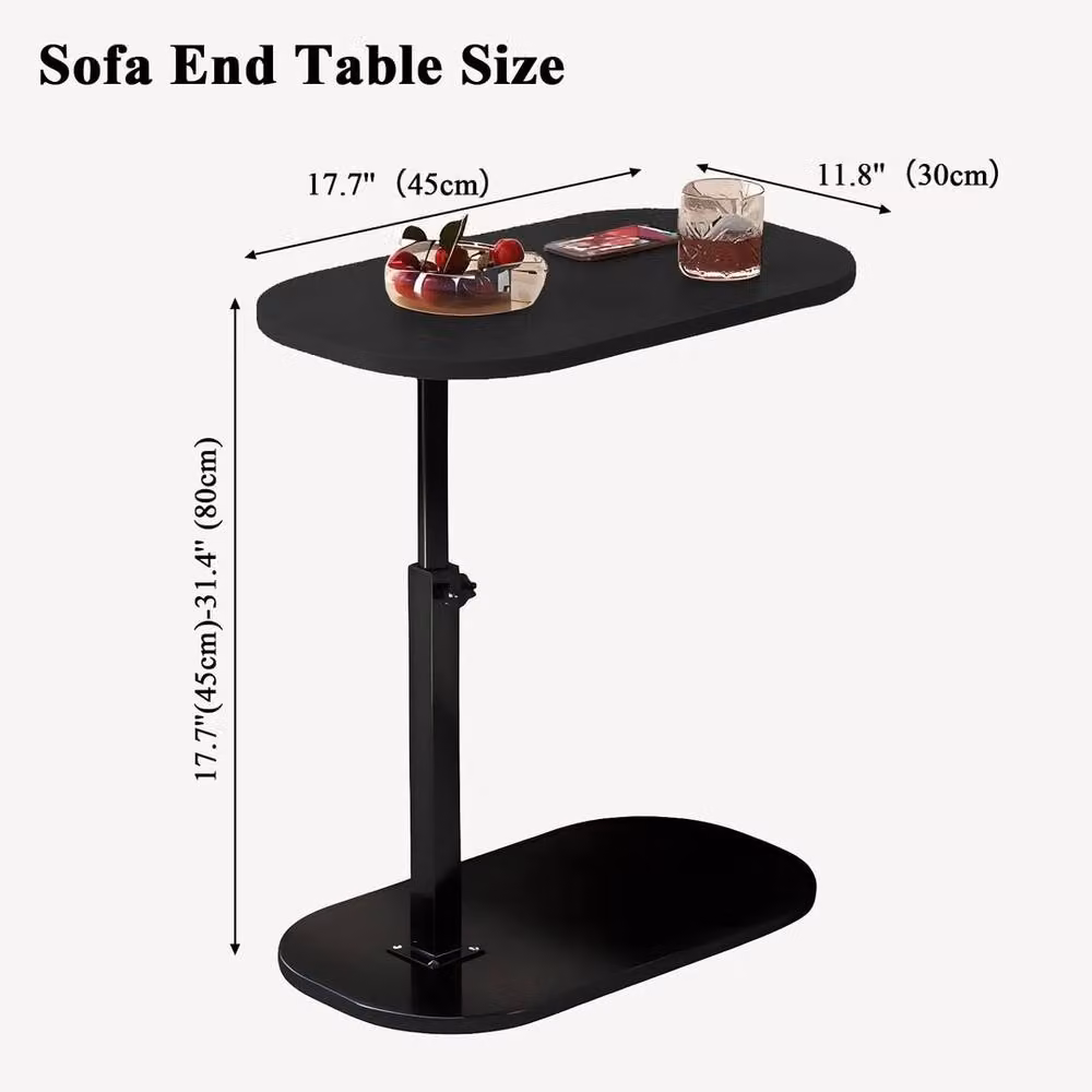 FORGEVIO Height Adjustable Side Table and TV Tray in Black with Oval Metal Top – 2