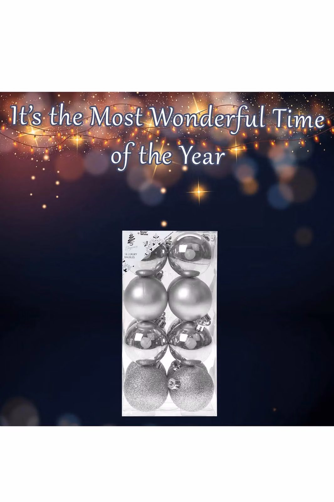 VFM e-Store Silver Christmas Bauble Hanging Tree Ornaments, Pack of 16, Diameter: 5 cm – 3