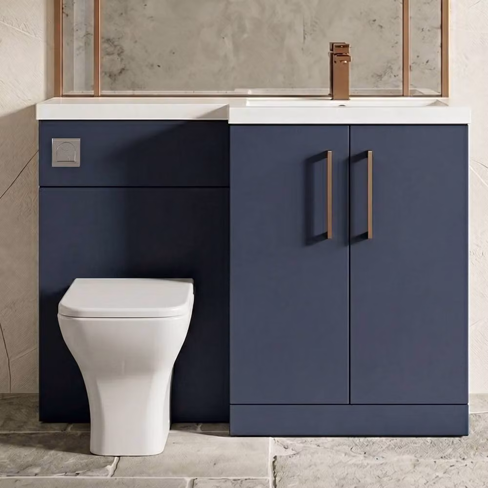 Balterley Blue Modern Right-Hand Vanity and WC Unit Combination with Brushed Bronze Details, W: 110 cm, H: 84 cm – 6