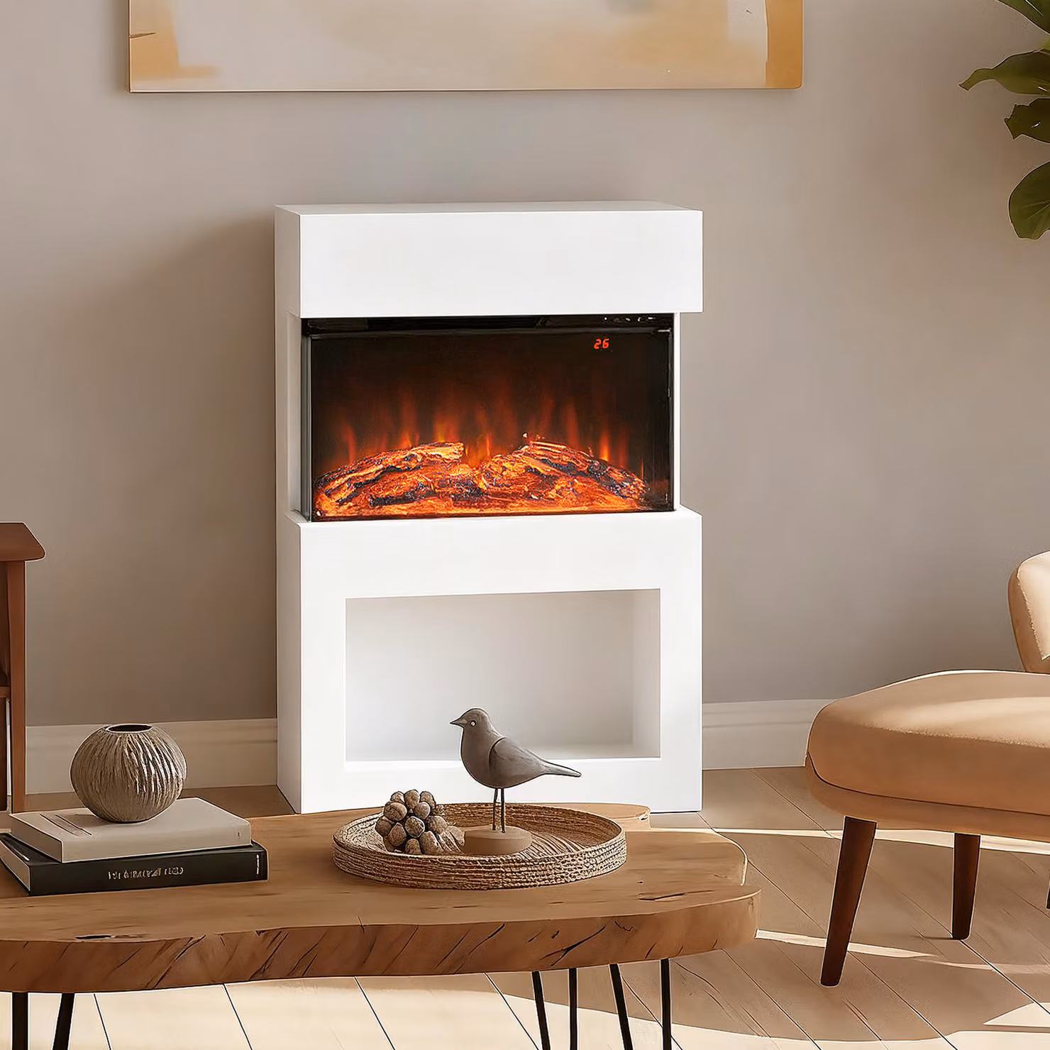 HOMCOM White Electric Fireplace with 3D Flame Effect, 6 Colours, 3 Brightness Levels and 3-Sided View – 2