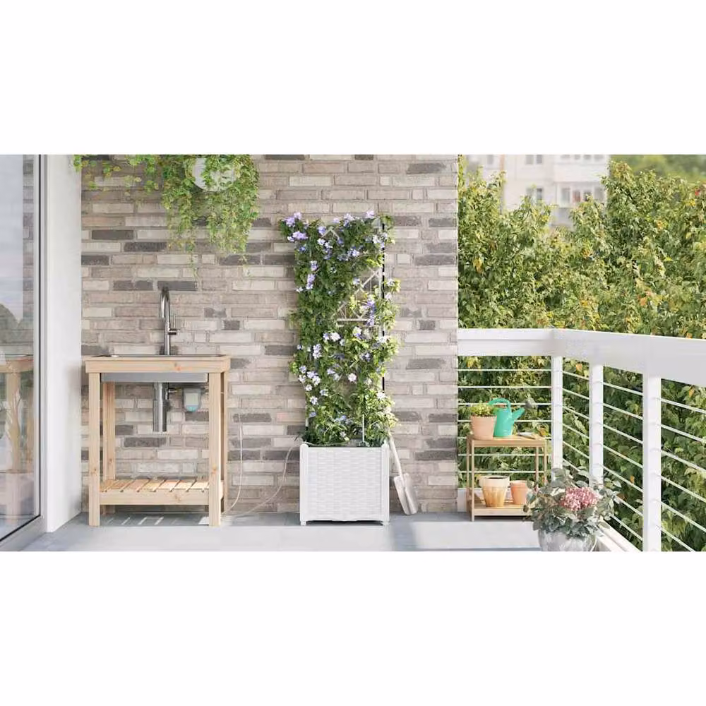 Berkfield Home White Plastic Garden Planter Tub with Water Irrigation System – 3