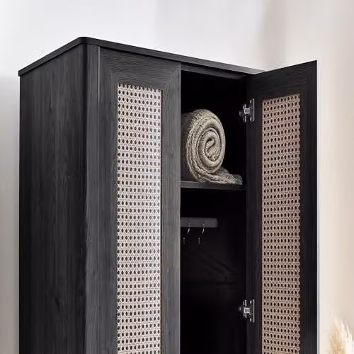 Julian Bowen Sydney 2 Door Rattan Wardrobe in Black Ash, H 202 x W 80 x D 55 cm – 3