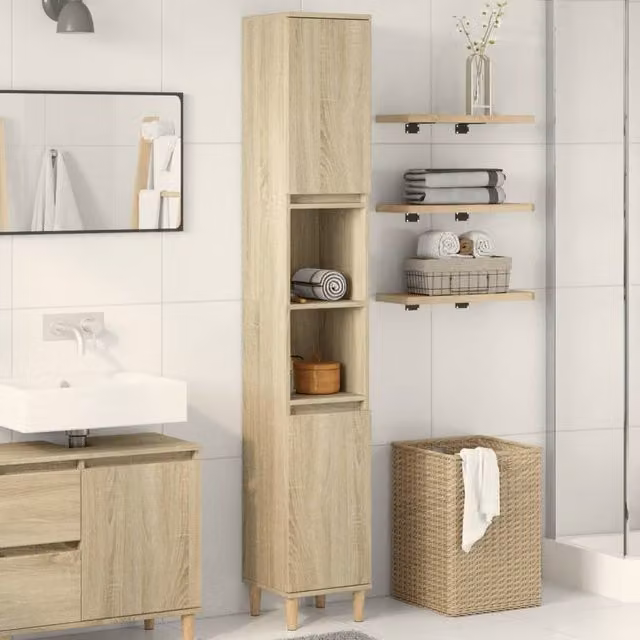 Berkfield Home Sonoma Oak Bathroom Cabinet, Brown, W/D/H: 30 x 30 x 190 cm