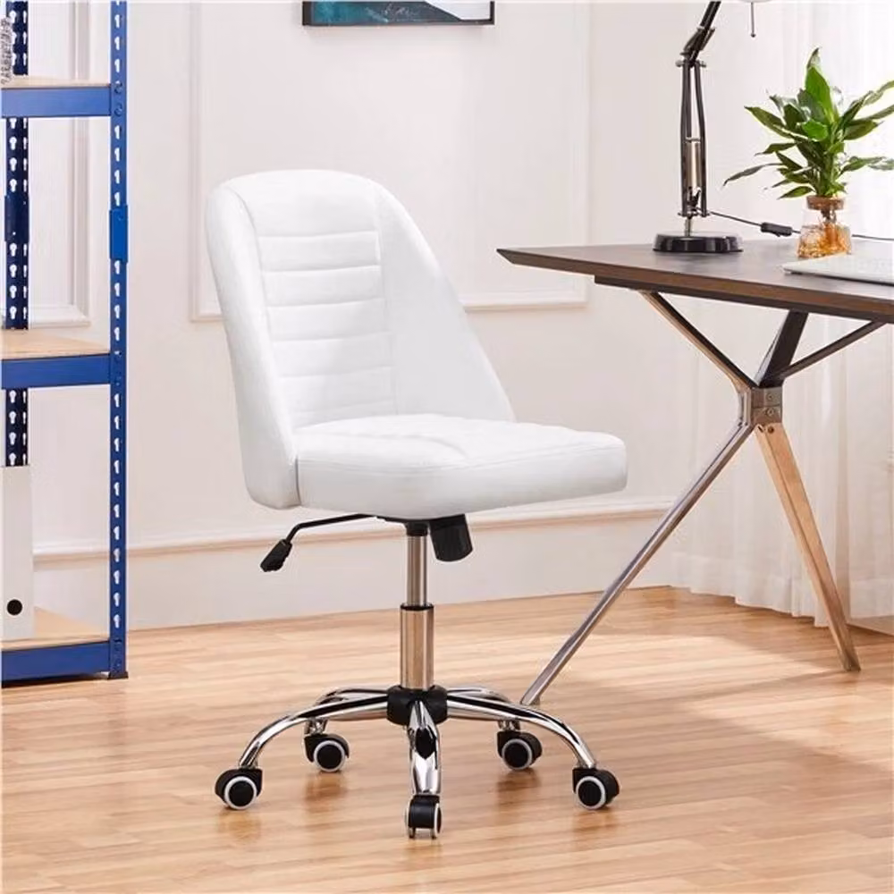 SPETLEK Armless White PU Leather Office Task Chair with 360 Degree Swivel and Castors – 2