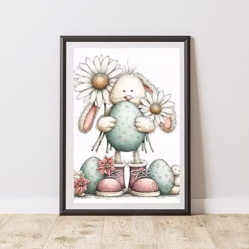 60 Second Makeover Easter Bunny Print Wall Art Poster, Multicolour, A4