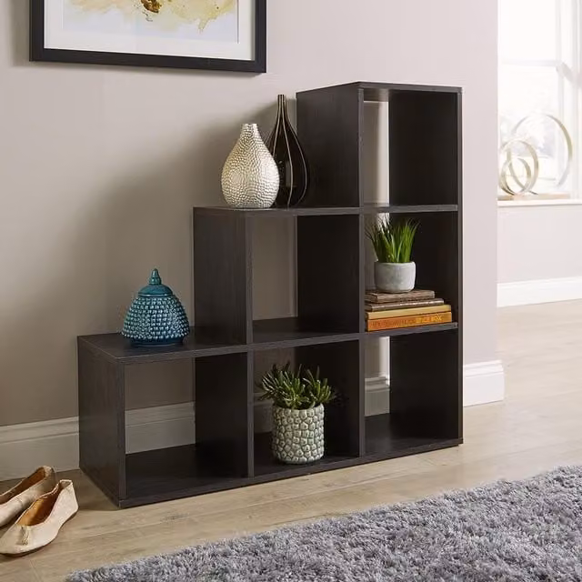 Home Source 6 Cube Staircase Storage Shelf Unit in Matt Black