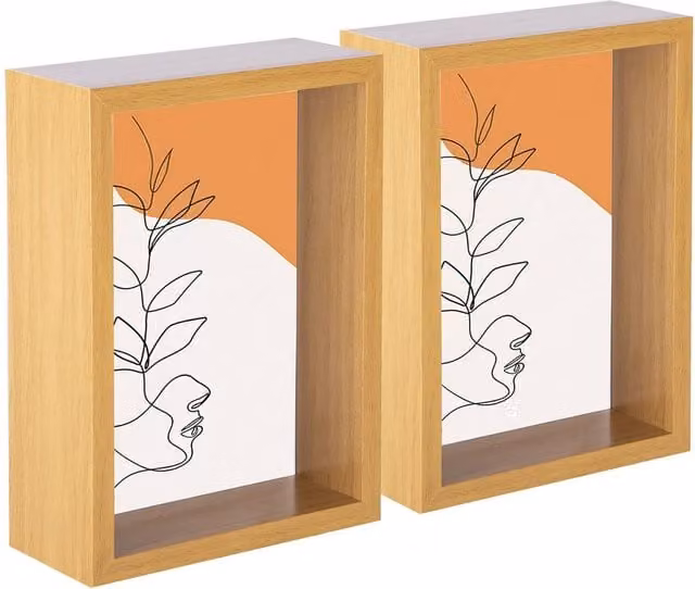 Nicola Spring Pack of 2 Rectangular 3D Deep Box Photo Frames in Light Wood, Brown and Beige, W/H: 12.7 x 17.78 cm