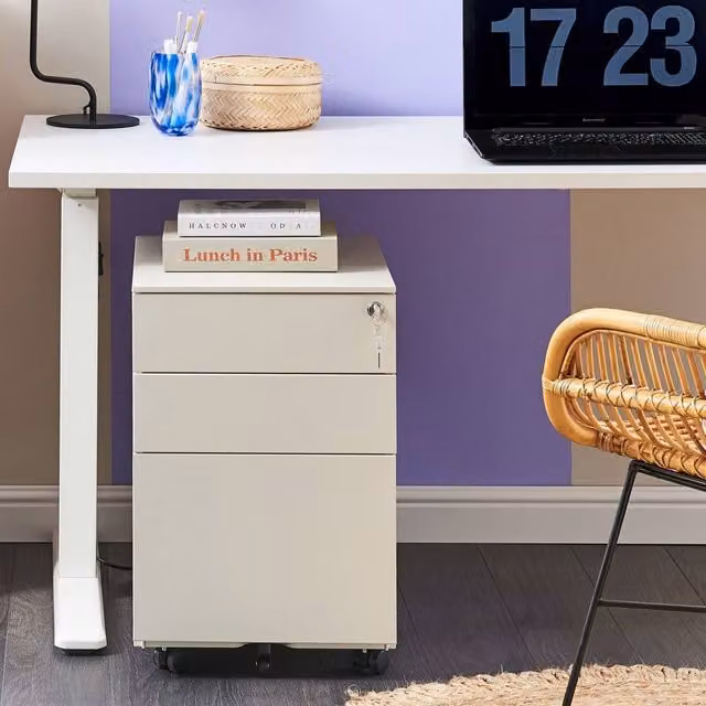 Wyld and Coco 3-Drawer Steel Storage Cabinet in White – 1