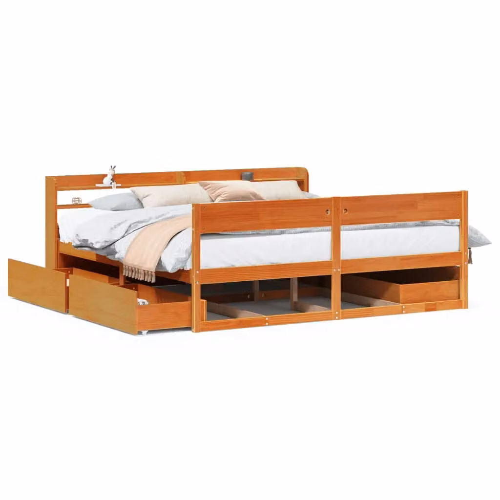 Berkfield Home Super King Solid Wood Pine Bed Frame in Wax Brown, W/D/H: 180 x 200 cm – 2