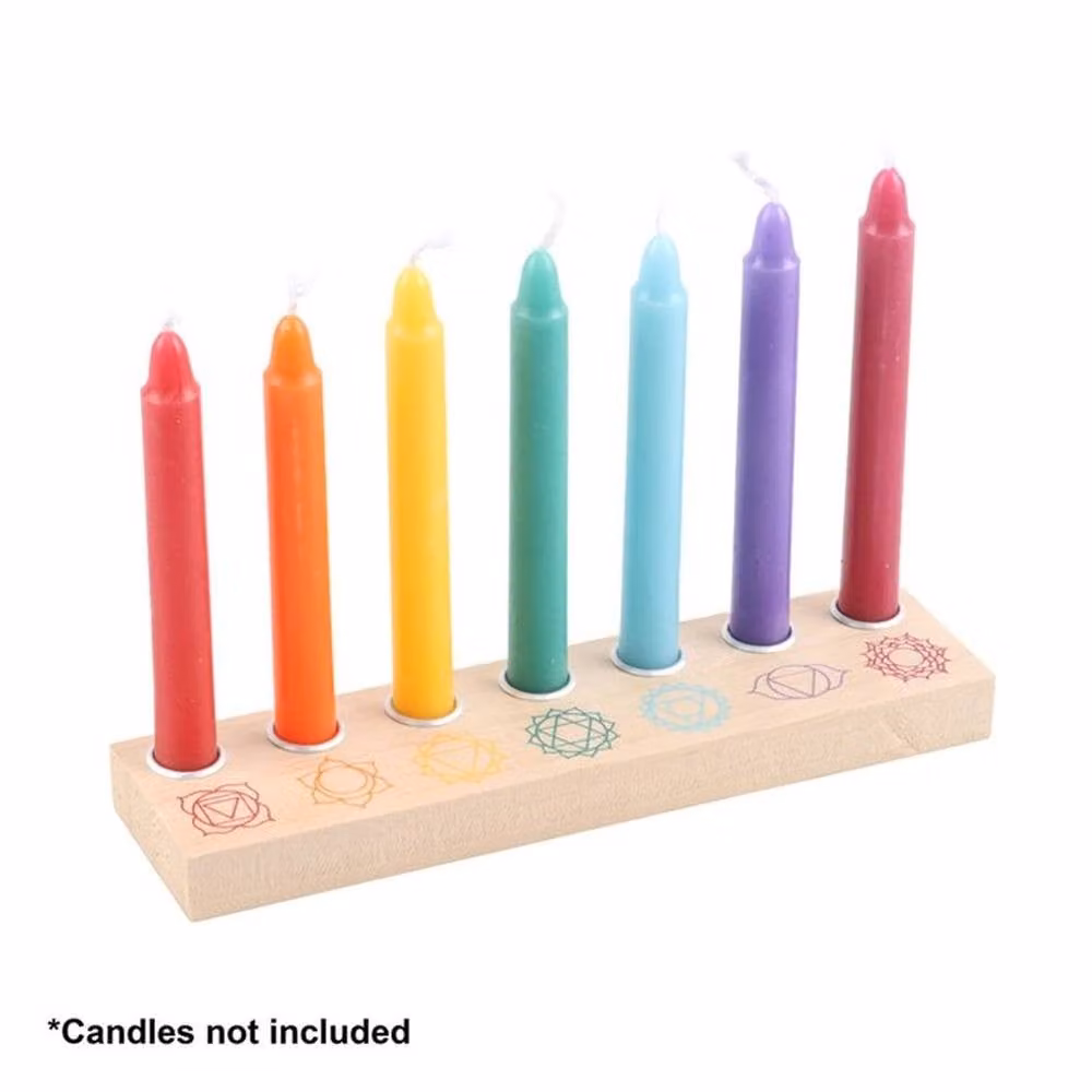 Uniqueful Seven Chakras Multicolour Wooden Energy Taper Candle Holder – 2