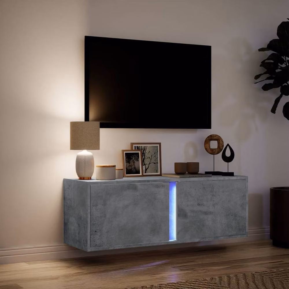 Berkfield Home Modern TV Wall Cabinet with LED Lights in Concrete Grey, W/D/H: 100 x 31 x 35 cm – 2