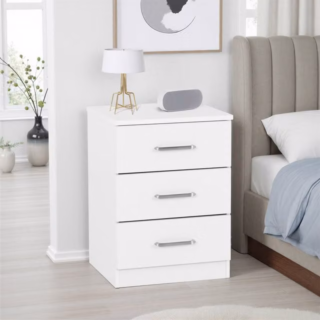 Seconique Dakota 3 Drawer Bedside Table in White