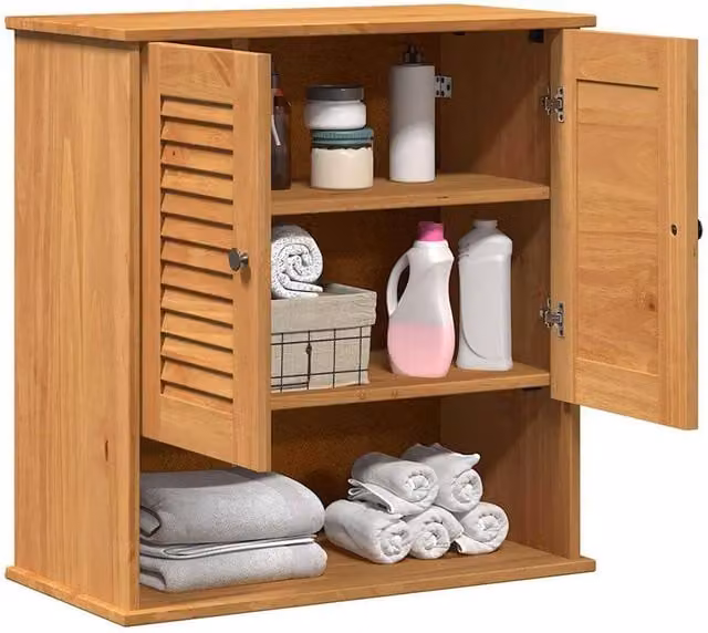 Berkfield Home Wall-mounted Rustic Solid Pine Wood Storage Cabinet in Honey Brown, W/D/H: 71.5 x 34.0 x 67.5 cm – 1