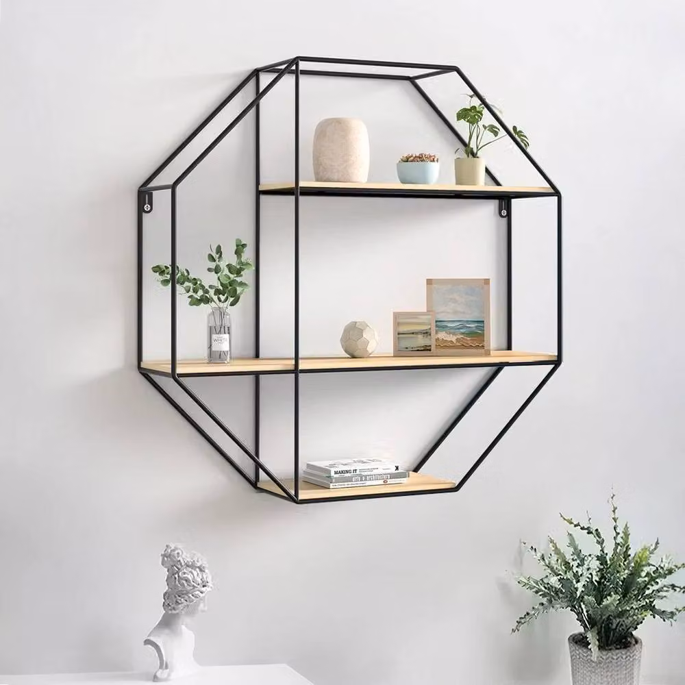 KORVIXA Modern Black Metal and Composite Wall Mounted Floating Storage Shelves W: 100 cm – 2