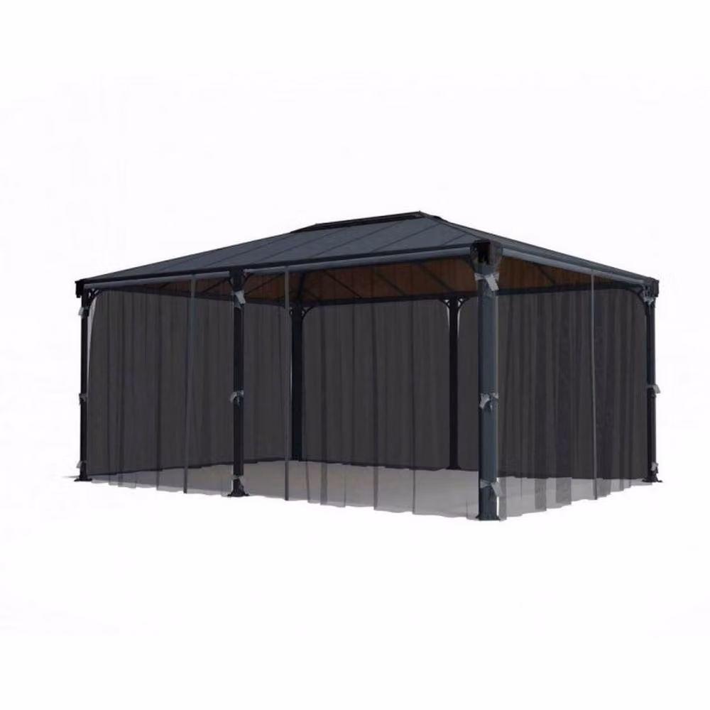 Palram Grey Polyester Net Curtain Set for Square Gazebos, UV Resistant and Machine Washable – 4