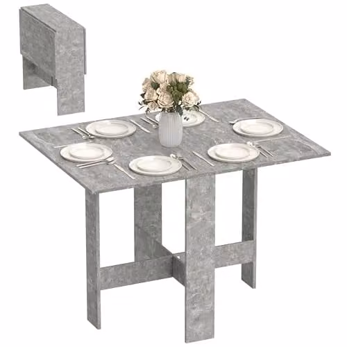 HOMCOM Grey Wooden Folding Drop Leaf Dining Table for 4-6 People, W/D/H: 76 x 76 x 73.5 cm – 1