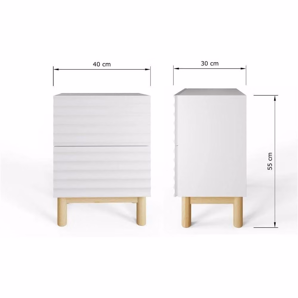 FORGEVIO Pair of White Ribbed 2 Drawer Bedside Tables – 2