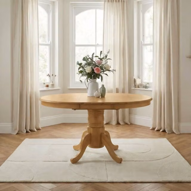 FurnitureboxUK Padstow Rustic Round Extendable Solid Rubberwood Dining Table in Brown