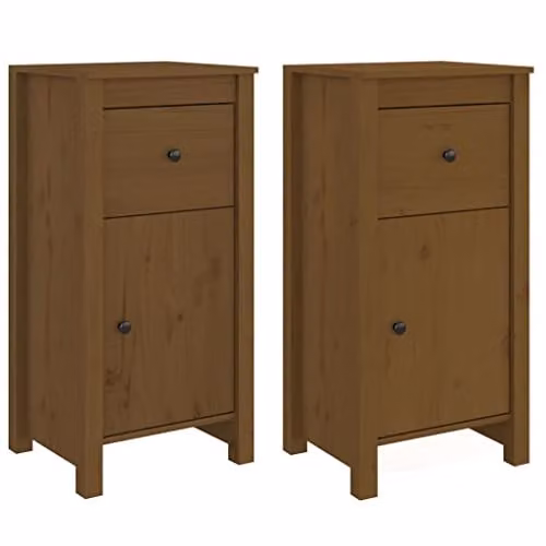 vidaXL Set of 2 Solid Wood Pine Sideboards and Storage Cabinets in Honey Brown – 1