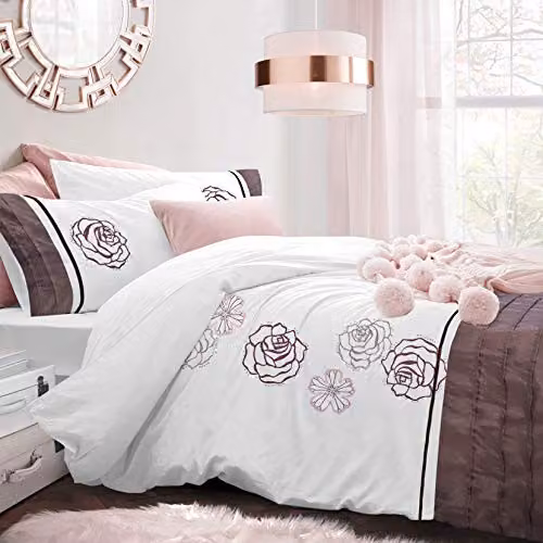 Intimates King Size Sparkle Floral Duvet Cover and Pillowcase Set, White PolyCotton, W/D/H: 240 x 220 cm