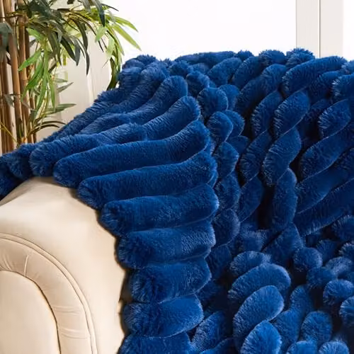 OHS Navy Blue Faux Fur Fleece Throw Blanket, W/D: 120 x 150 cm – 2